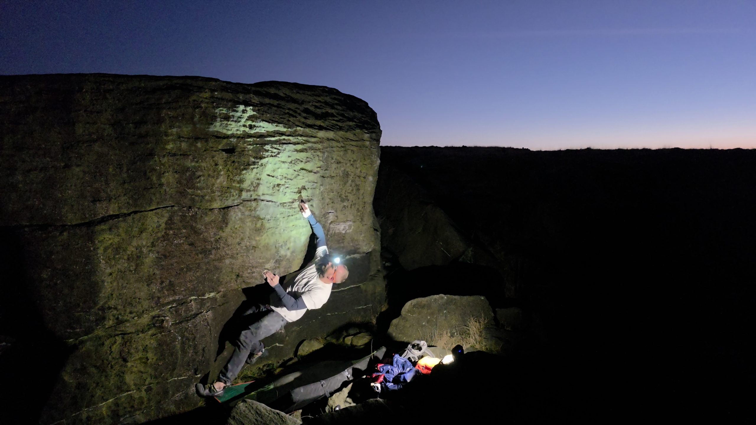 A picture of me climbing Try Me at Blackstone Edge