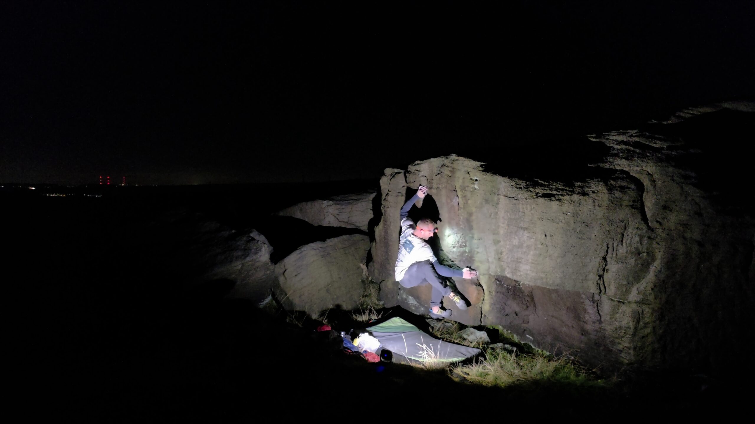 A picture of me climbing Nik's Groove at Blackstone Edge