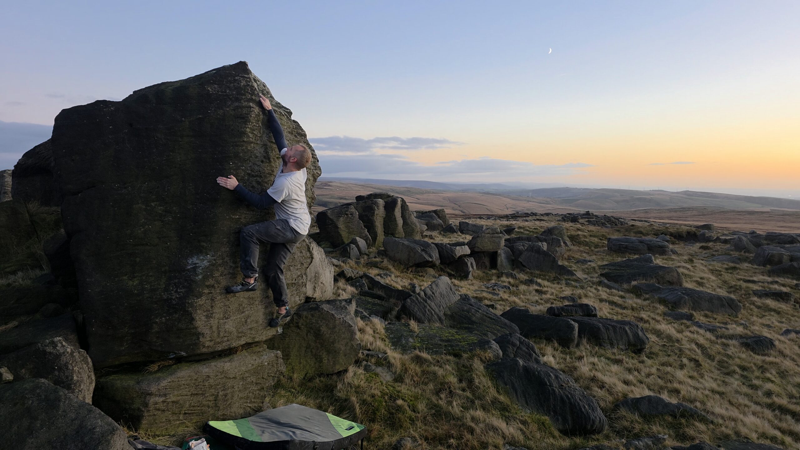 A picture of me climbing Look To Windward at Blackstone Edge