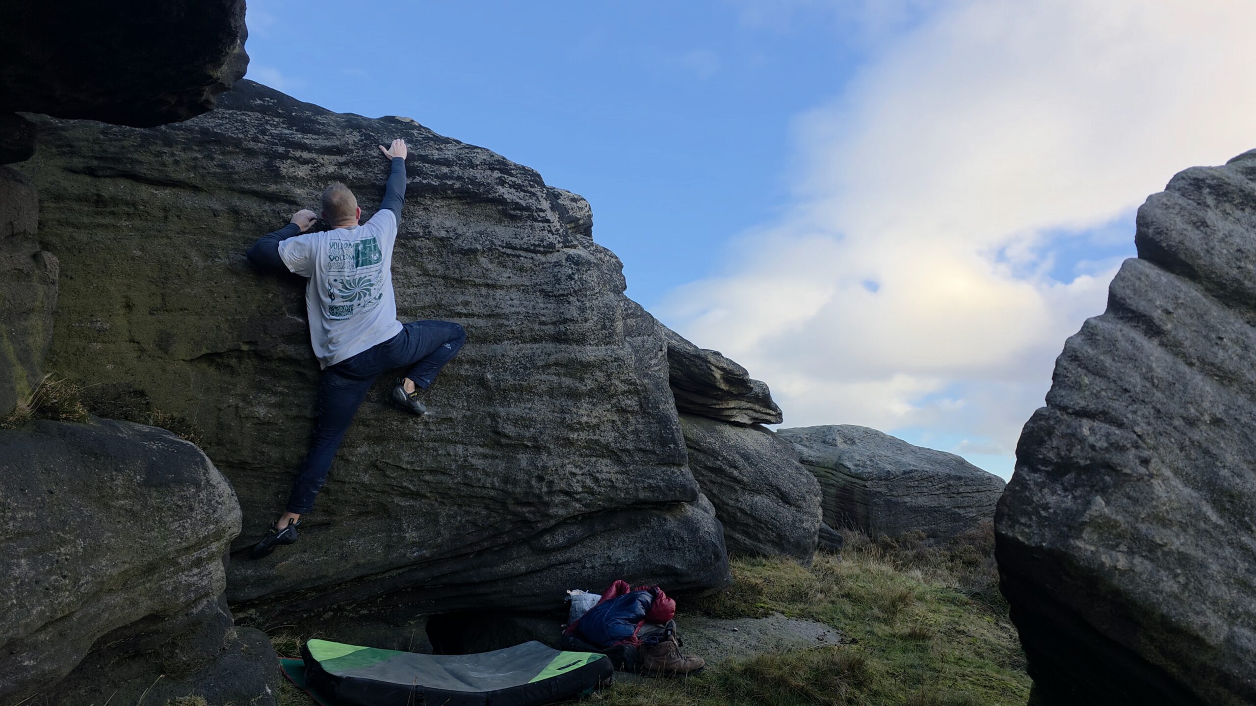 A picture of me climbing Gritworm at Stony Edge