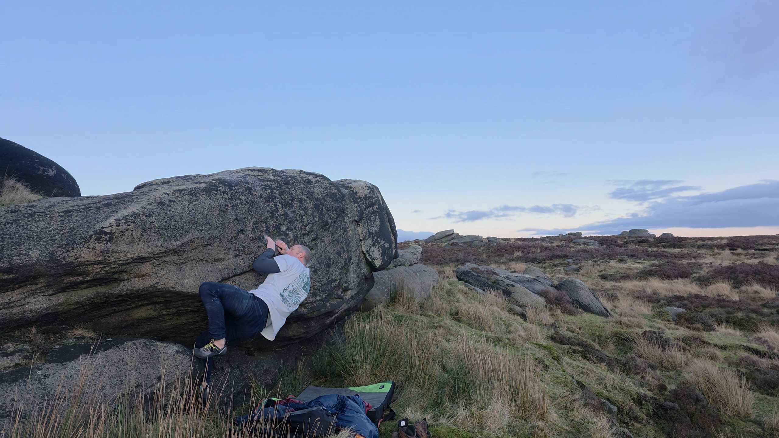 A picture of me climbing Zaftig at Stony Edge