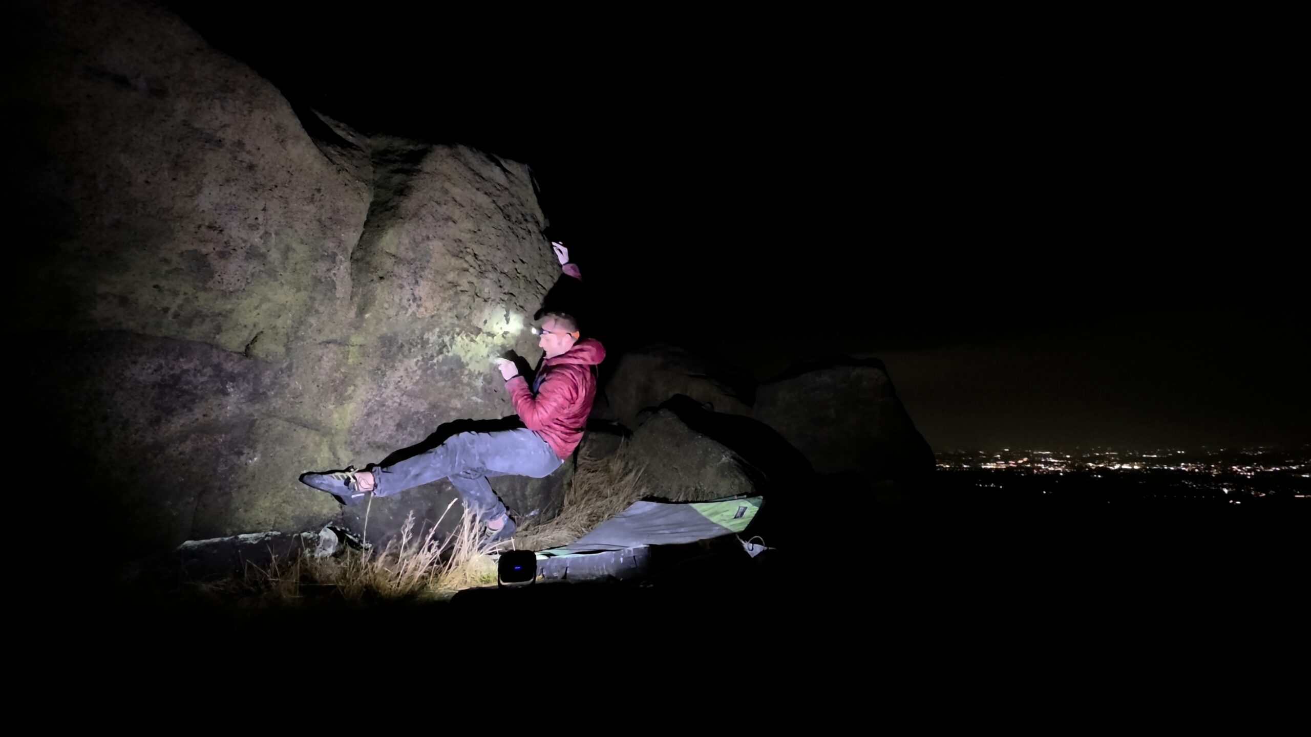 A picture of me climbing Basic Tech at Blackstone Edge