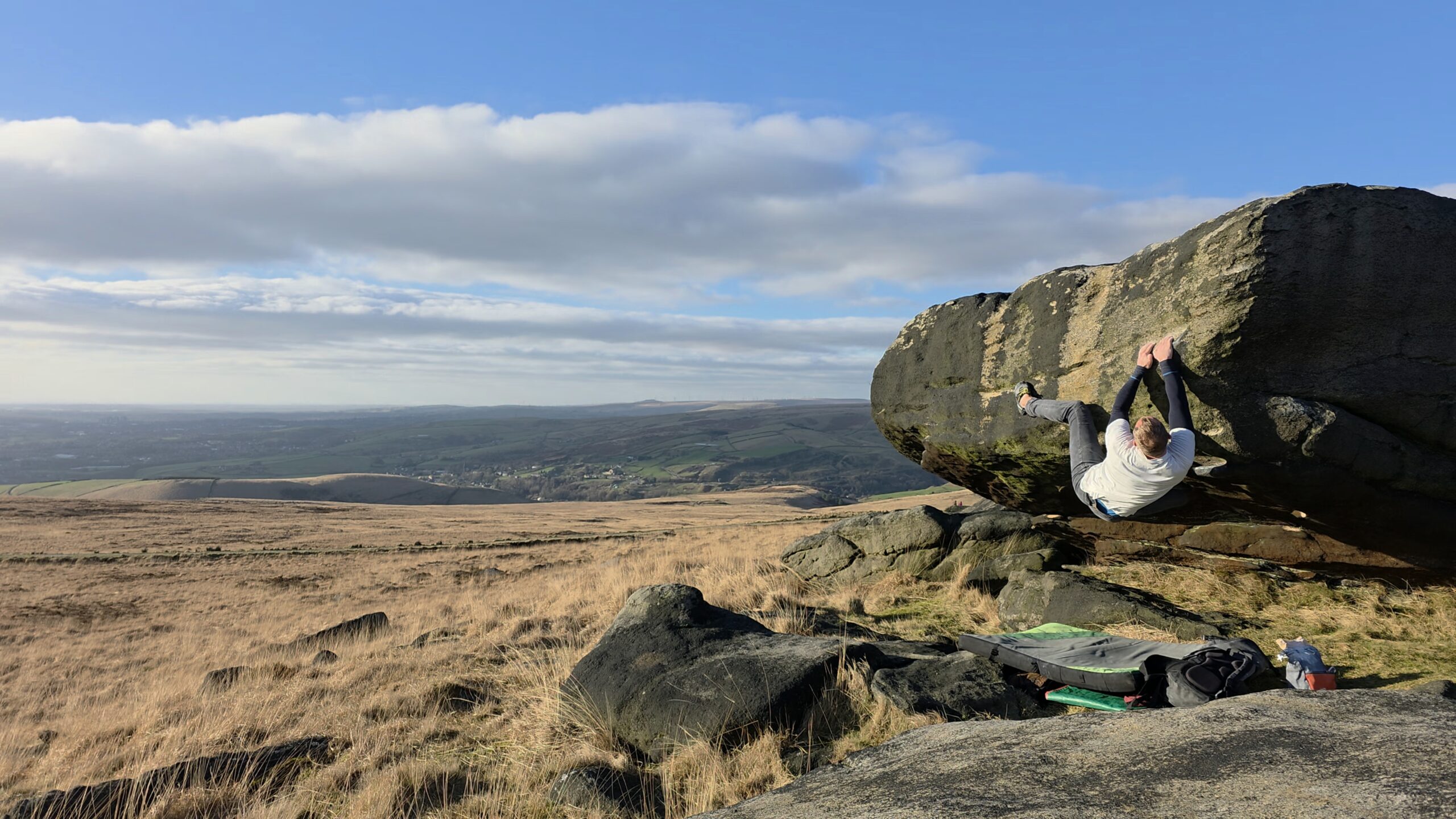 A picture of me climbing Get Your Fingers Out at Cow's Mouth