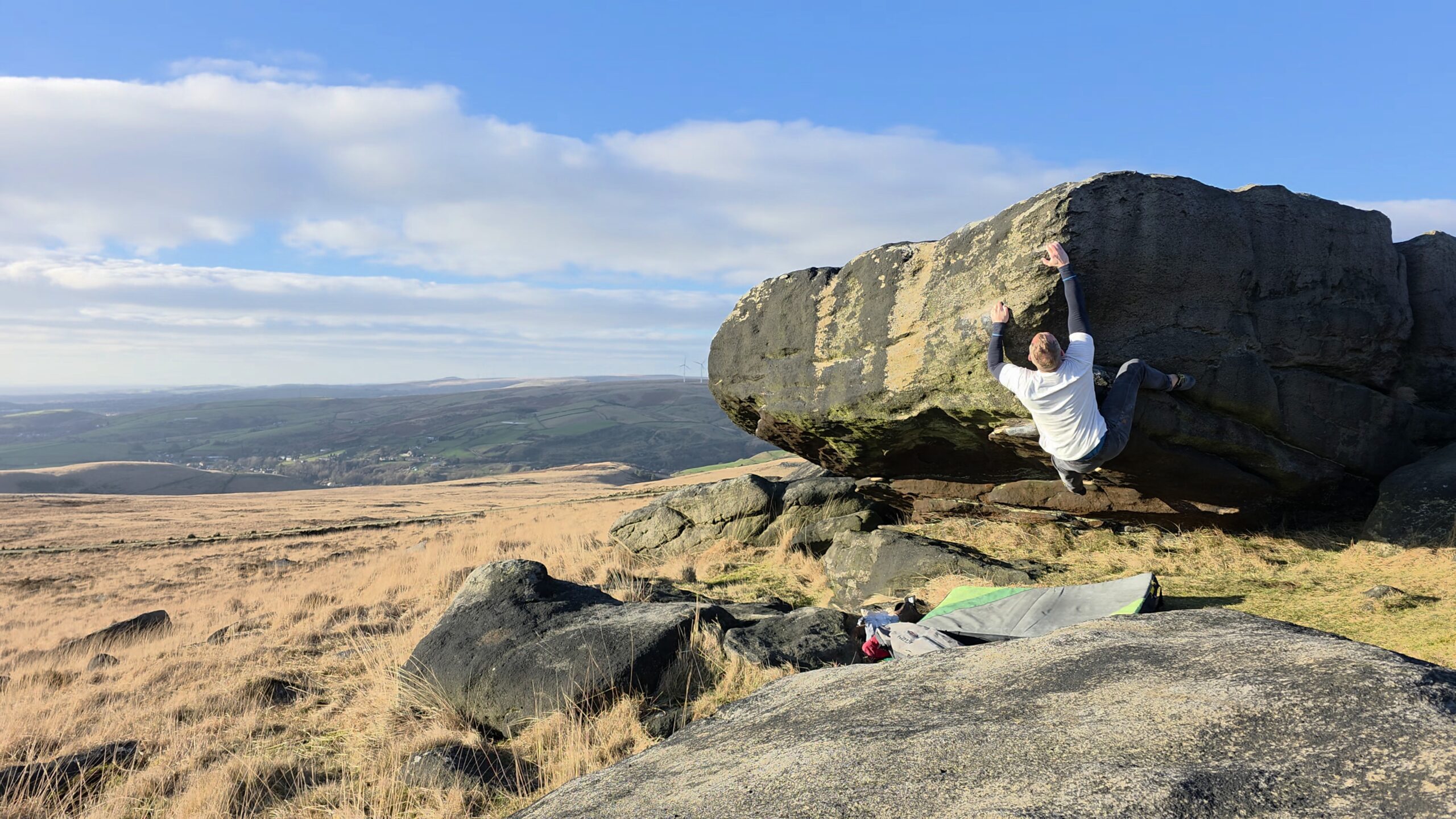 A picture of me climbing Starter For Ten at Cow's Mouth