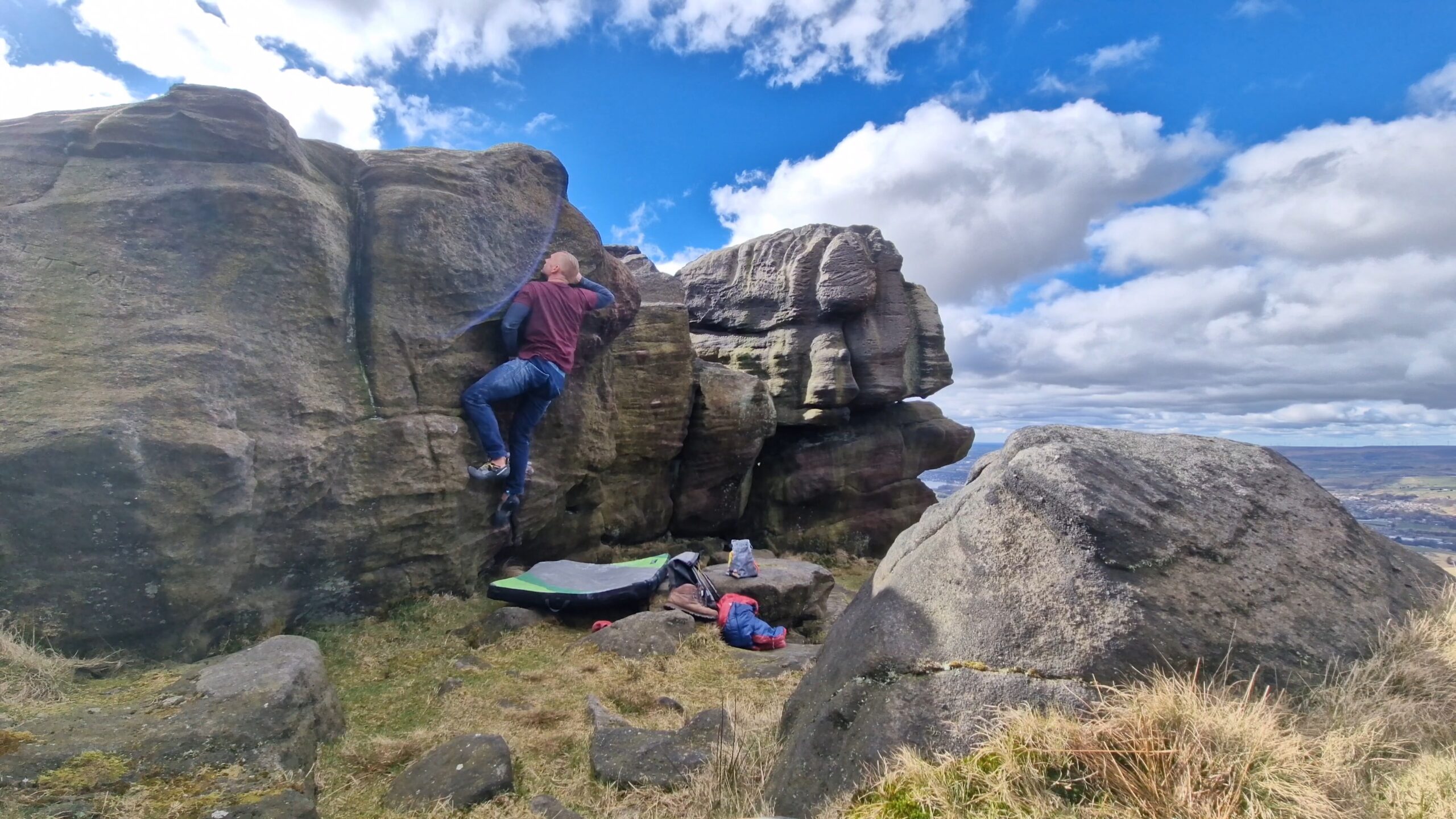 A picture of me climbing The Lushering at Blackstone Edge