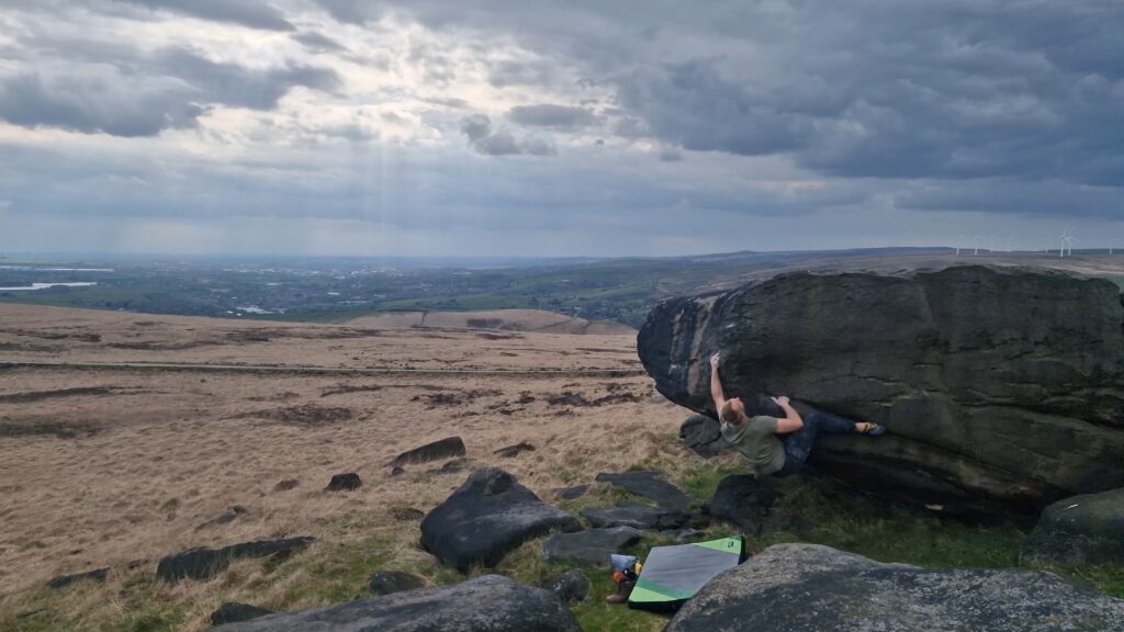 A picture of me climbing Starter For Ten at Cow's Mouth