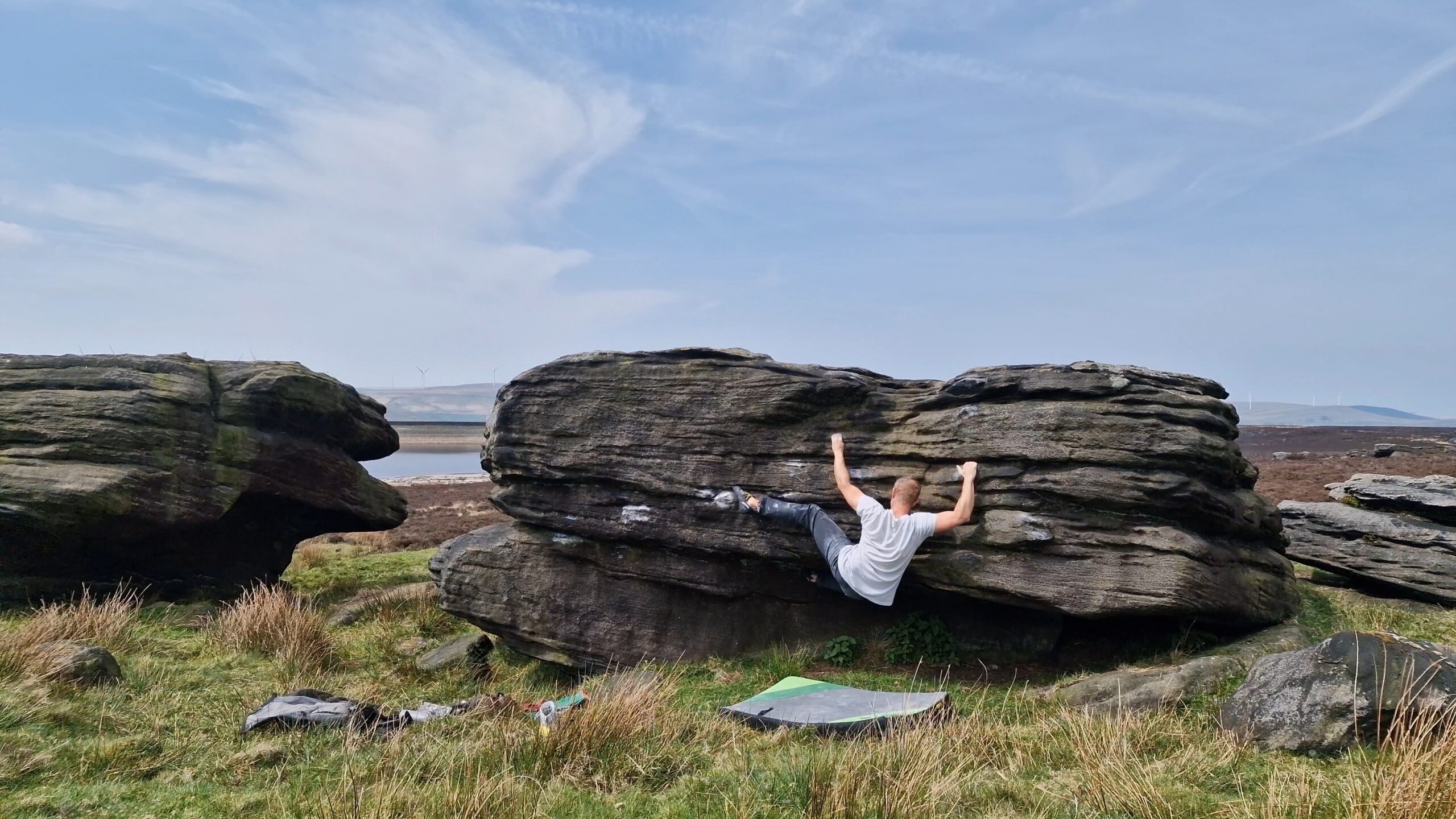 A picture of me climbing Late To The Party at Stony Edge