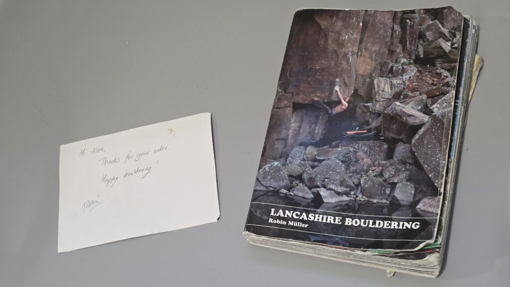 The Lancashire Bouldering guidebook and flyer back.